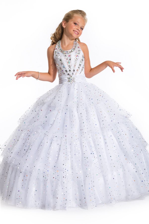 Long Halter Beaded Bodice with Soft Sparkling Tulle Skirt Ball Gown
