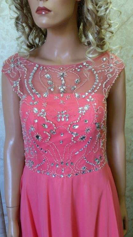 coral beaded prom dress