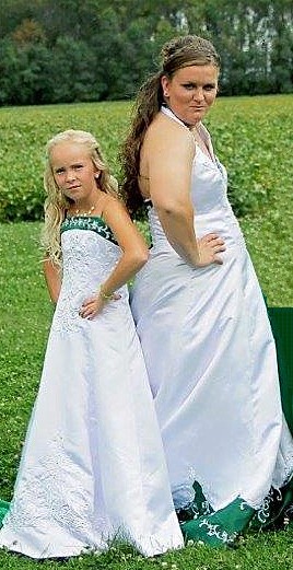 white and emerald green dress