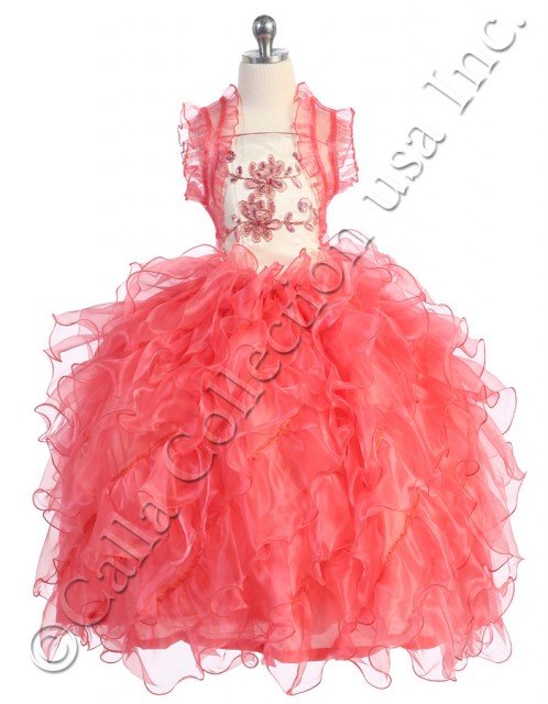 coral pageant dress with ruffle jacket 