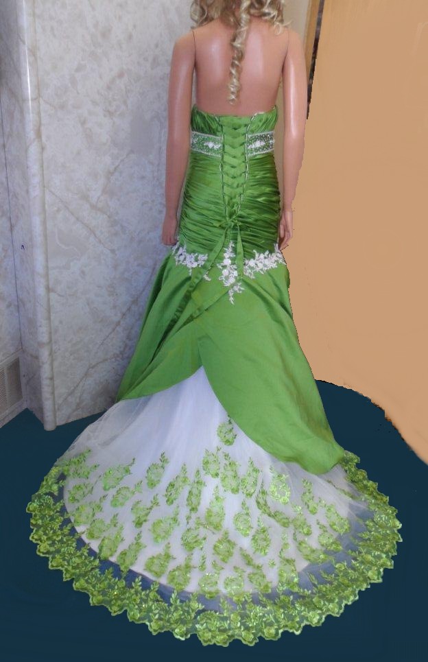 green and white dress with green applique skirt