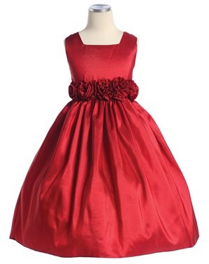 red flower girl dress with flower cummerbund
