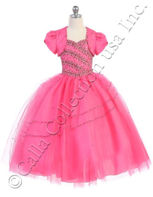 hot pink girls rhinestones dresses