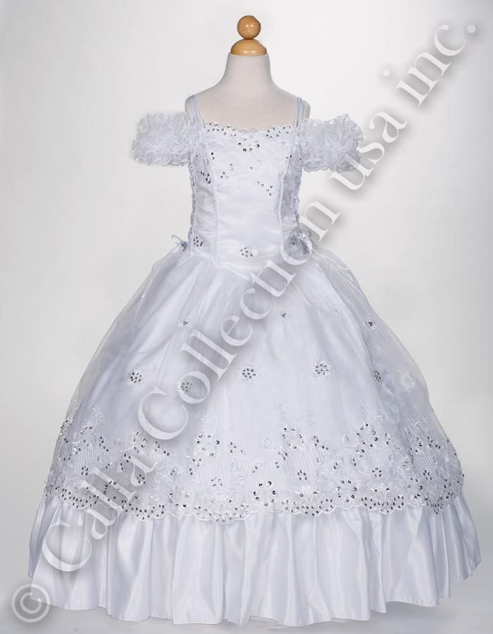 Long white communion ball gown