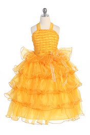 Yellow Tiered Organza Pageant Halter Dress
