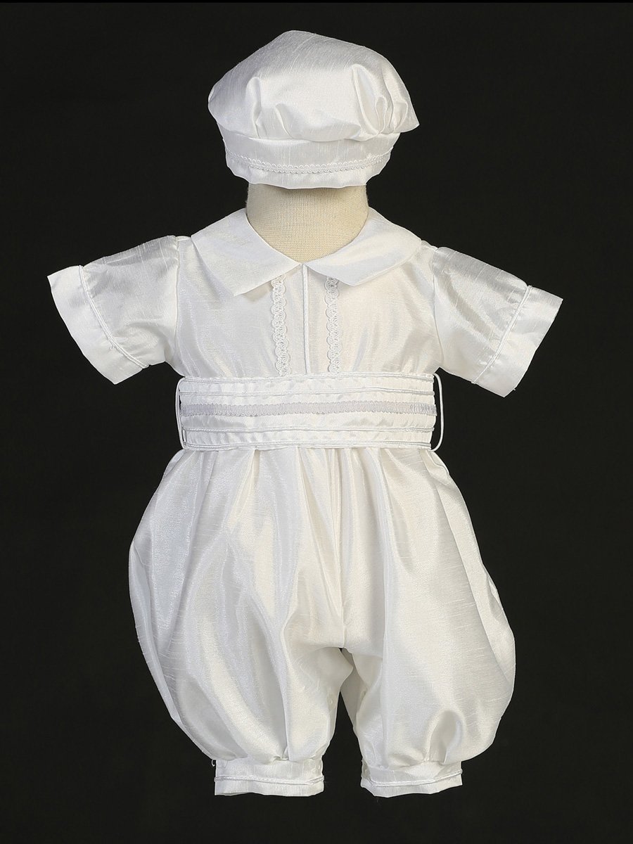 Boys baptism romper and cap 