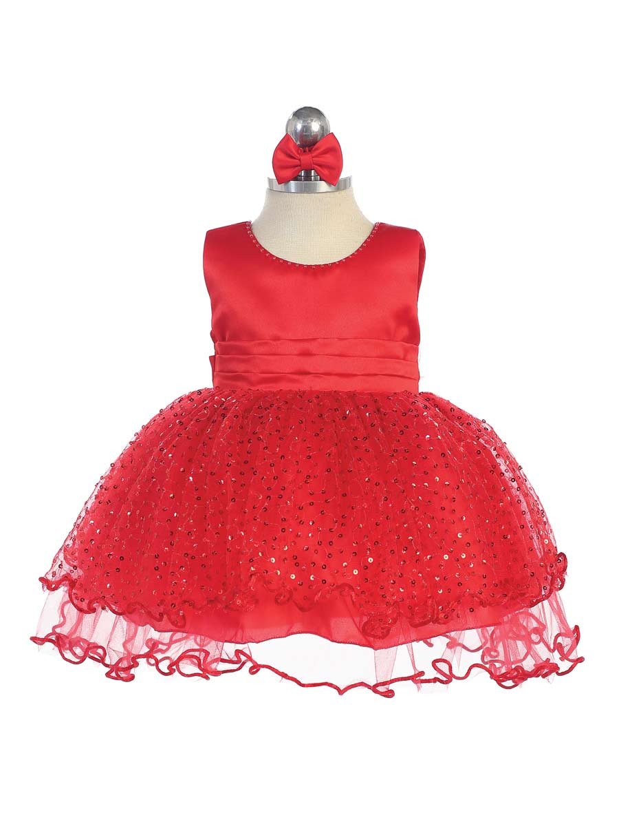 red baby dress with sequin skirt