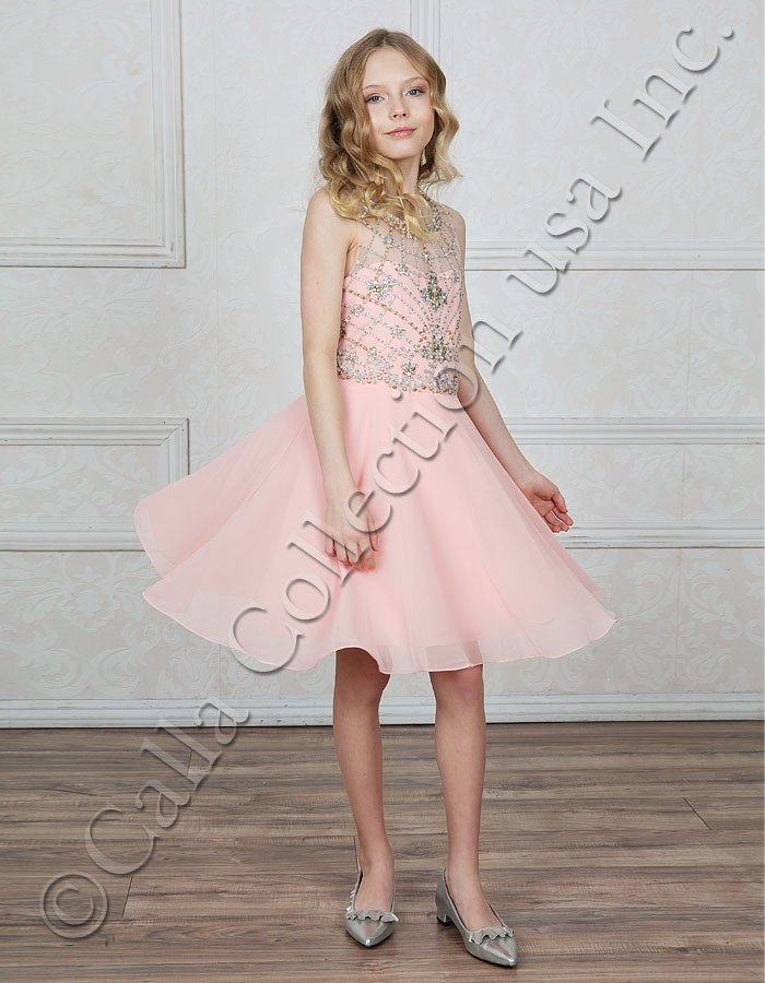 blush pink girls chiffon dress