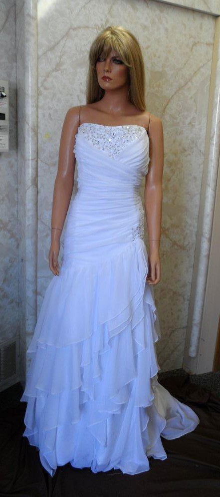 Strapless chiffon wedding dress with layered skirt